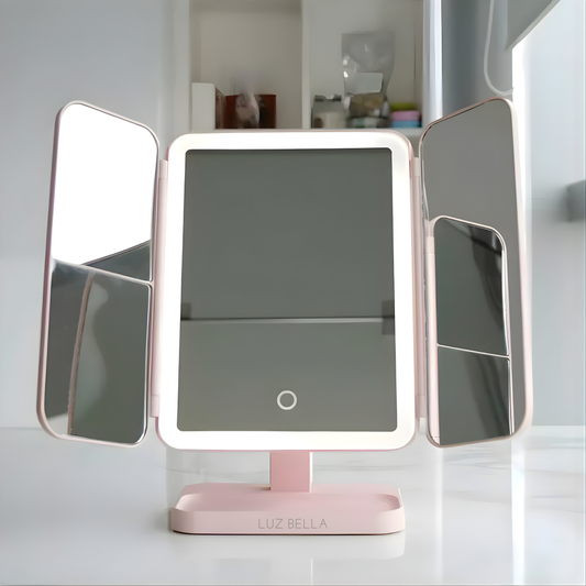 Luz Bella™ Espejo LED de Maquillaje Tríptico Rosa Premium